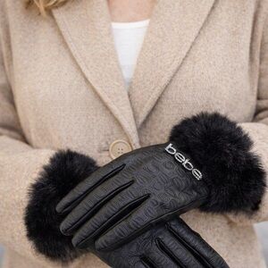 Bebe Black Gloves with Faux Fur Cuffs